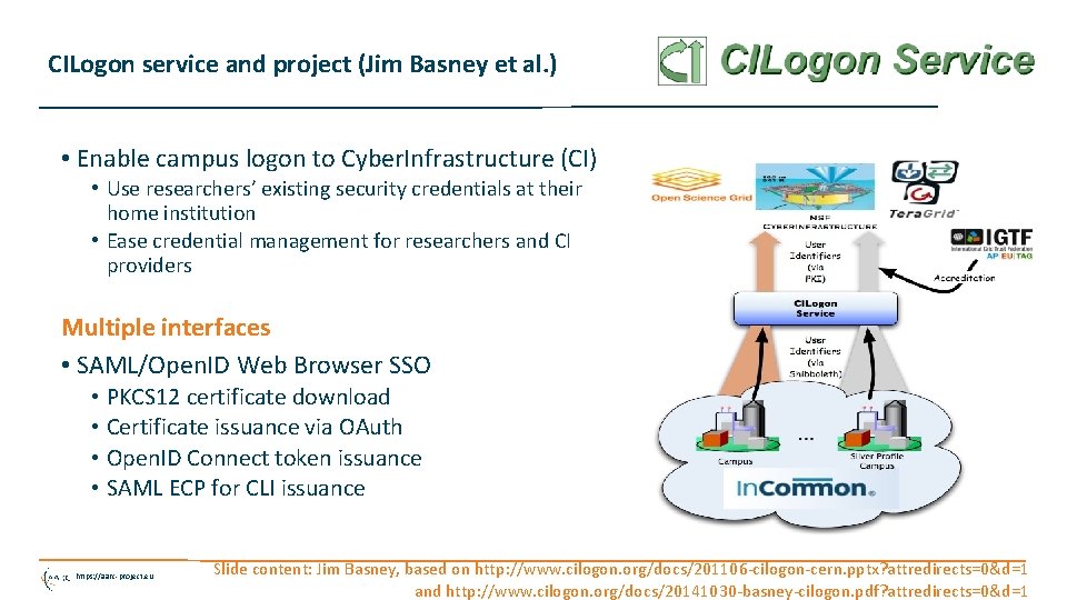 CILogon service and project (Jim Basney et al. ) • Enable campus logon to