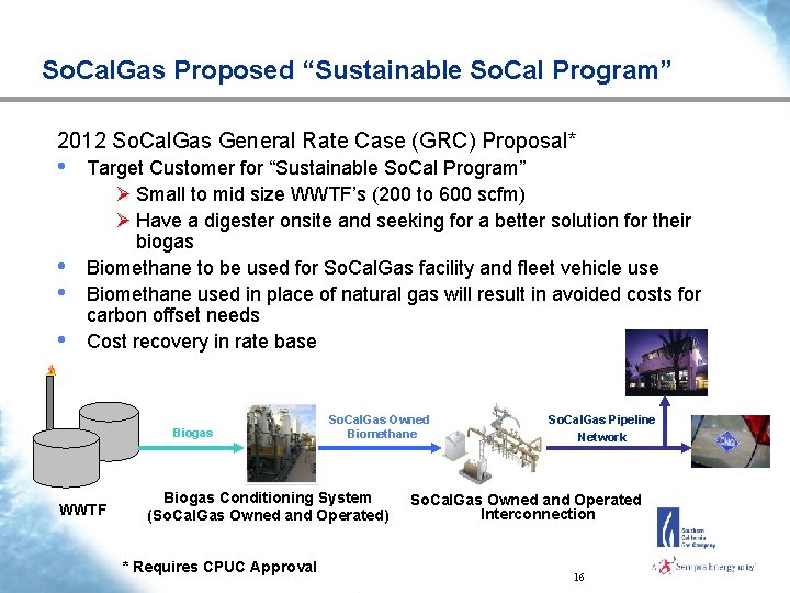So. Cal. Gas Proposed “Sustainable So. Cal Program” 2012 So. Cal. Gas General Rate