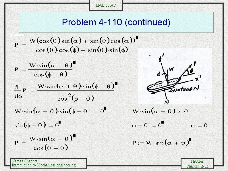 EML 3004 C Problem 4 -110 (continued) Namas Chandra Introduction to Mechanical engineering Hibbler