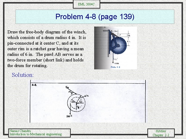 EML 3004 C Problem 4 -8 (page 139) Draw the free-body diagram of the