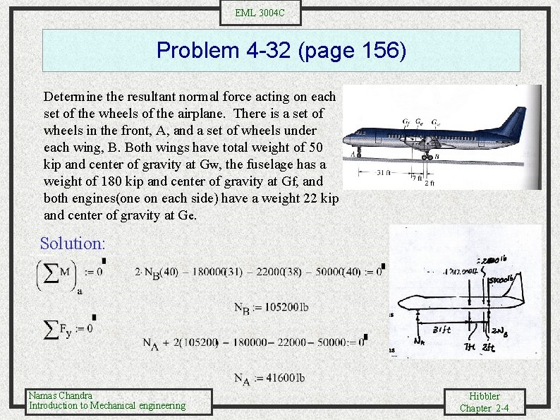 EML 3004 C Problem 4 -32 (page 156) Determine the resultant normal force acting