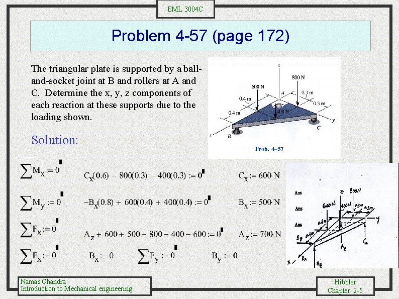 EML 3004 C Problem 4 -57 (page 172) The triangular plate is supported by