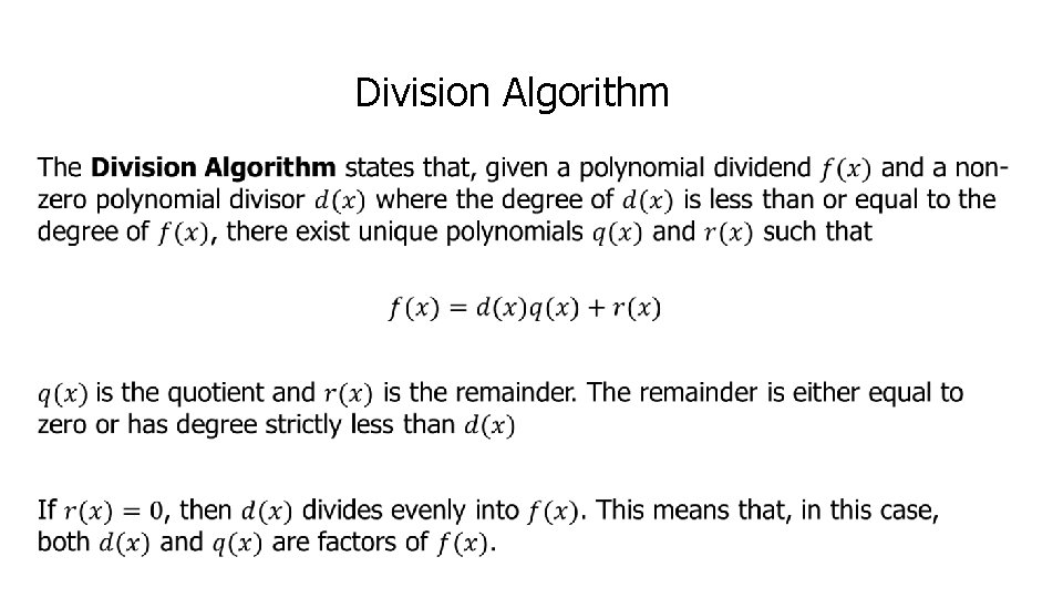 Division Algorithm • 