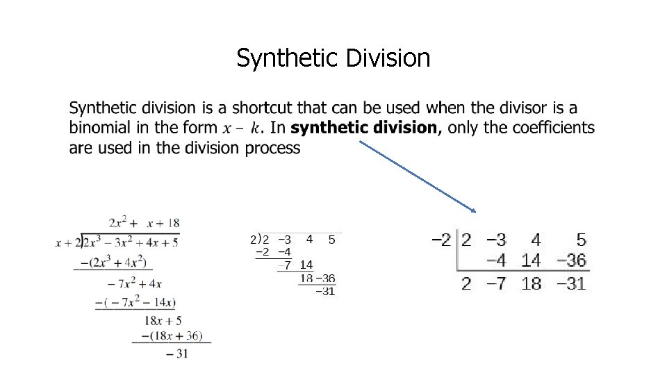 Synthetic Division • Synthetic Division •