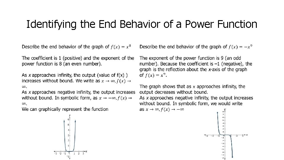 Identifying the End Behavior of a Power Function EXAMPLE: IDENTIFYING THE END BEHAVIOR OF