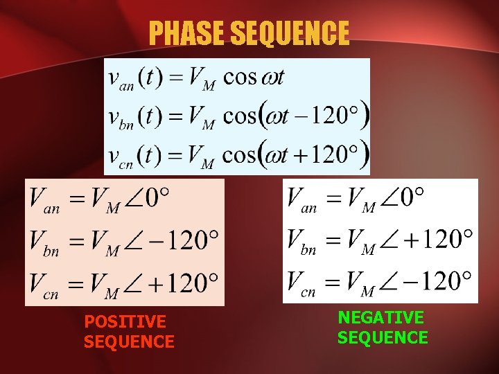 PHASE SEQUENCE POSITIVE SEQUENCE NEGATIVE SEQUENCE 