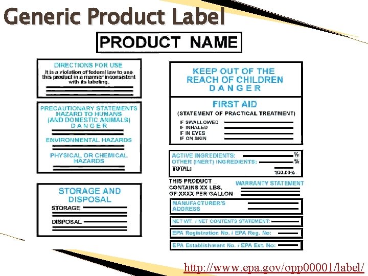 Generic Product Label http: //www. epa. gov/opp 00001/label/ 