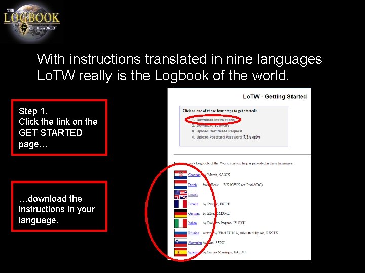 With instructions translated in nine languages Lo. TW really is the Logbook of the