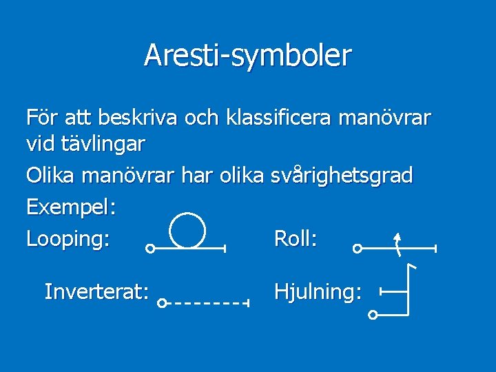 Aresti-symboler För att beskriva och klassificera manövrar vid tävlingar Olika manövrar har olika svårighetsgrad