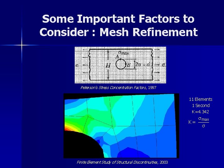 Some Important Factors to Consider : Mesh Refinement Peterson’s Stress Concentration Factors , 1997