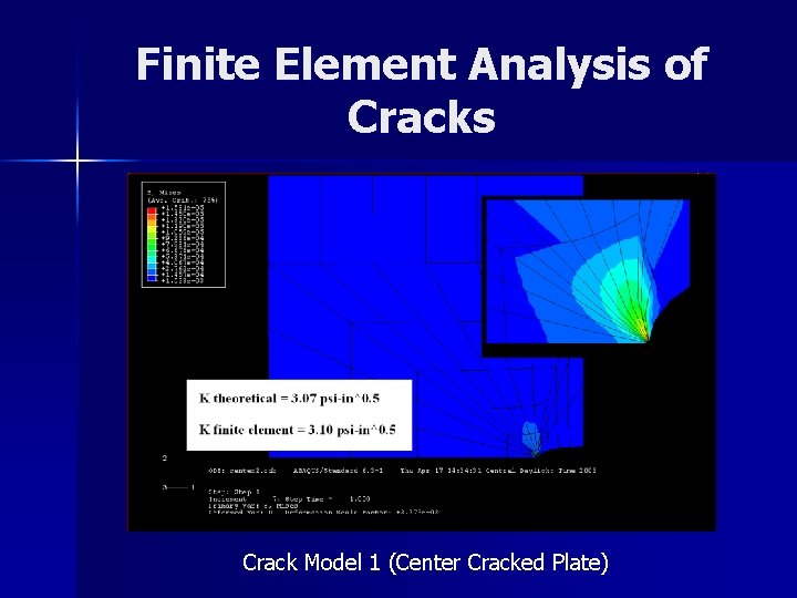 Finite Element Analysis of Cracks Crack Model 1 (Center Cracked Plate) 