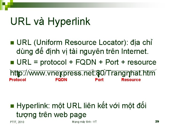 URL và Hyperlink URL (Uniform Resource Locator): địa chỉ dùng để định vị tài