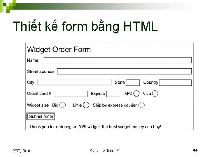 Thiết kế form bằng HTML PTIT, 2010 Mạng máy tính - VT 44 