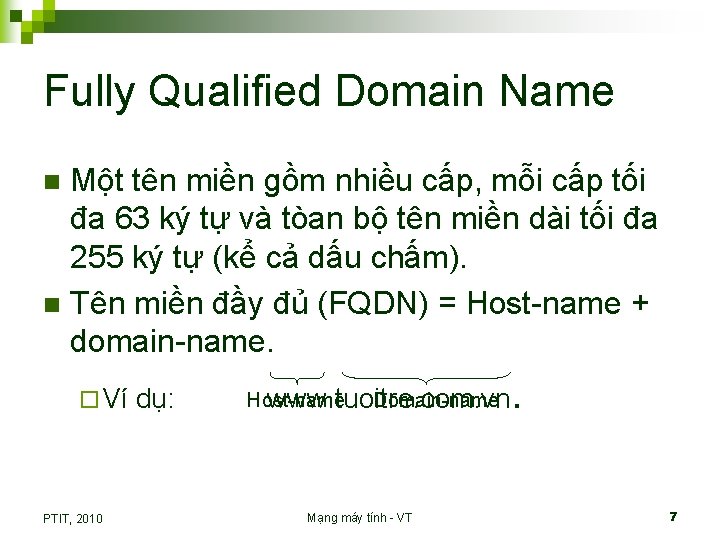 Fully Qualified Domain Name Một tên miền gồm nhiều cấp, mỗi cấp tối đa