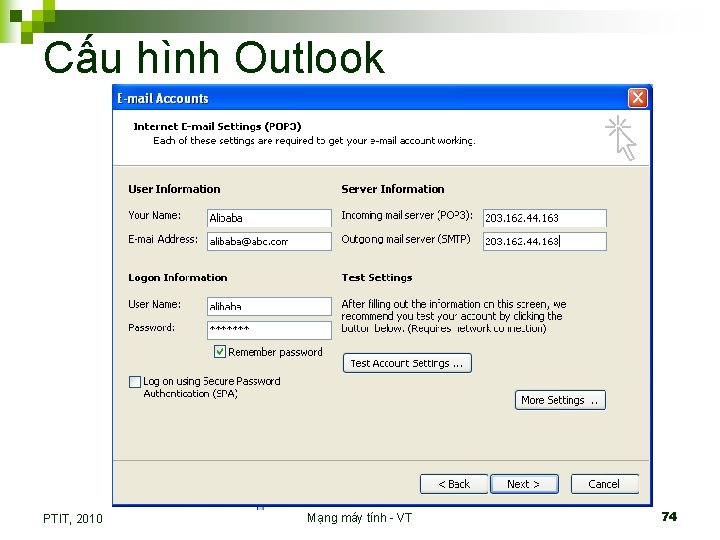 Cấu hình Outlook PTIT, 2010 Mạng máy tính - VT 74 