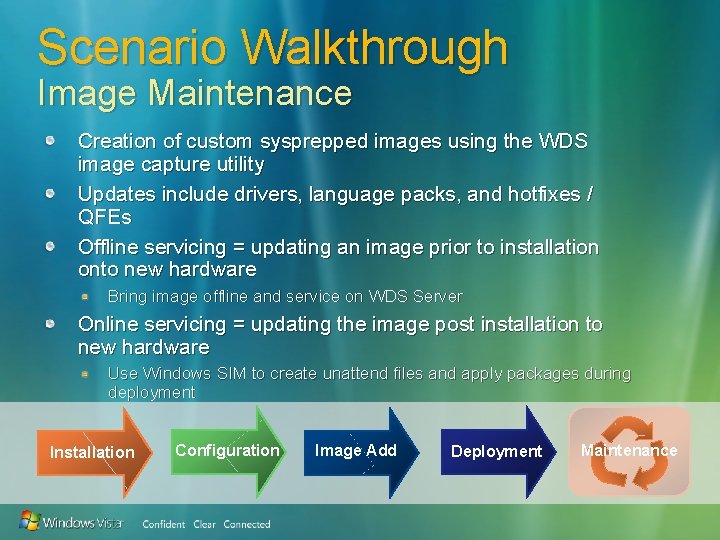 Scenario Walkthrough Image Maintenance Creation of custom sysprepped images using the WDS image capture