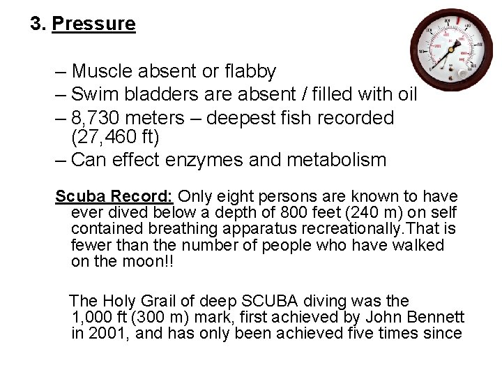 3. Pressure – Muscle absent or flabby – Swim bladders are absent / filled