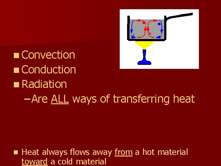 n Convection n Conduction n Radiation – Are ALL ways of transferring heat n