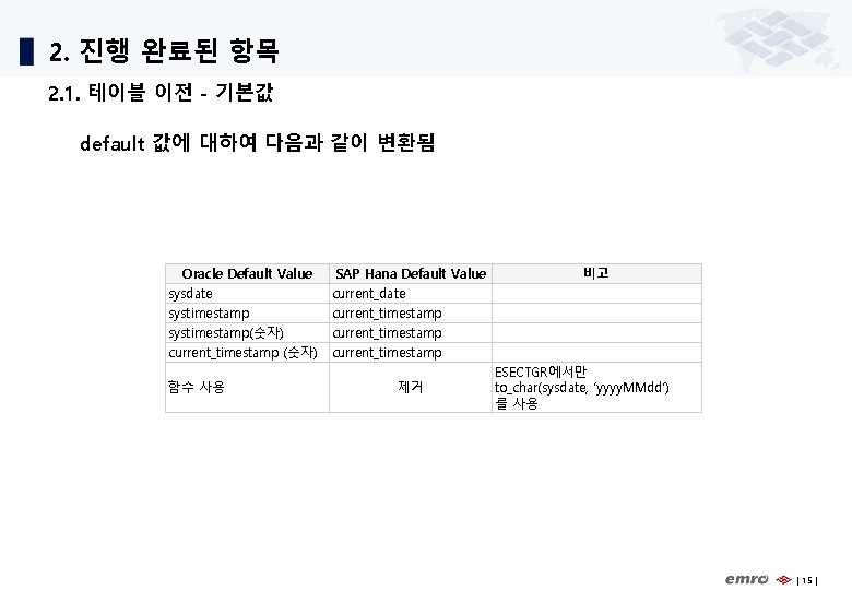 2. 진행 완료된 항목 2. 1. 테이블 이전 - 기본값 default 값에 대하여 다음과