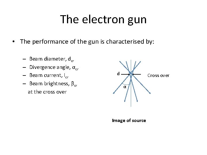 The electron gun • The performance of the gun is characterised by: – –