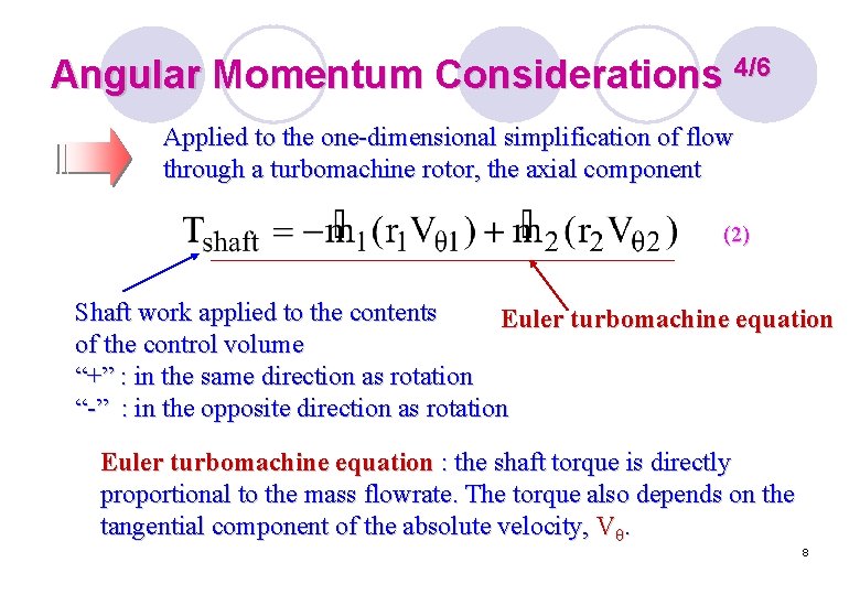 Angular Momentum Considerations 4/6 Applied to the one-dimensional simplification of flow through a turbomachine