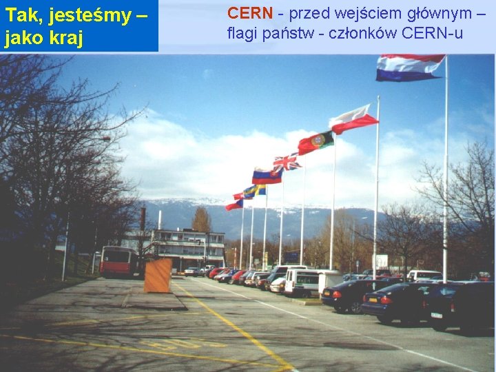 Tak, jesteśmy – jako kraj CERN - przed wejściem głównym – flagi państw -