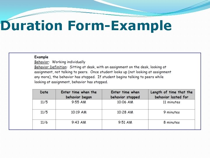 Duration Form-Example 