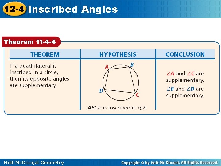 12 -4 Inscribed Angles Holt Mc. Dougal Geometry 
