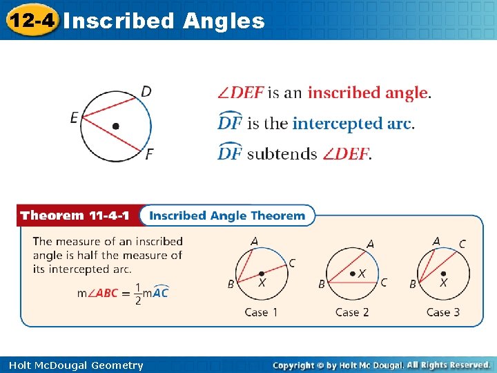 12 -4 Inscribed Angles Holt Mc. Dougal Geometry 