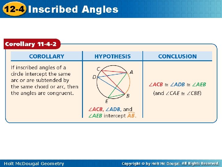 12 -4 Inscribed Angles Holt Mc. Dougal Geometry 