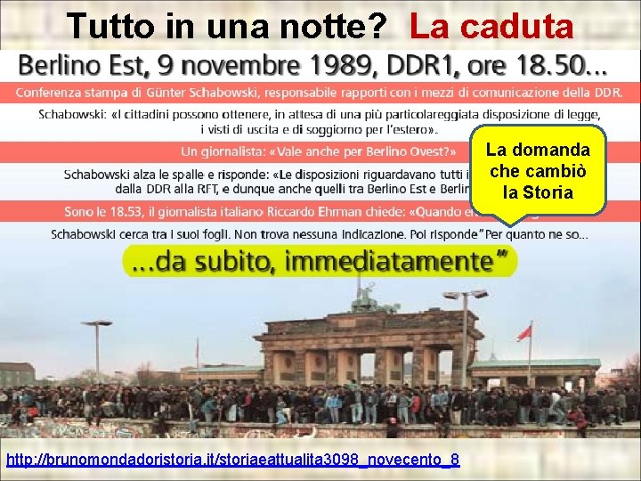 Tutto in una notte? La caduta La domanda che cambiò la Storia http: //brunomondadoristoria. Tutto in una notte? La caduta La domanda che cambiò la Storia http: //brunomondadoristoria.