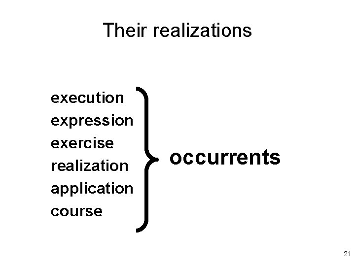 Their realizations execution expression exercise realization application course occurrents 21 