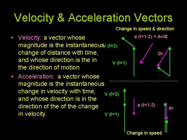 Velocity & Acceleration Vectors Change in speed & direction • Velocity: a vector whose
