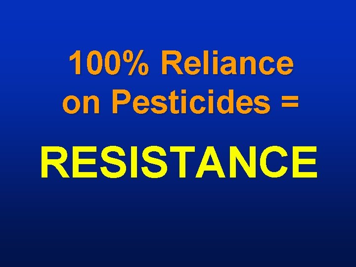 100% Reliance on Pesticides = RESISTANCE 