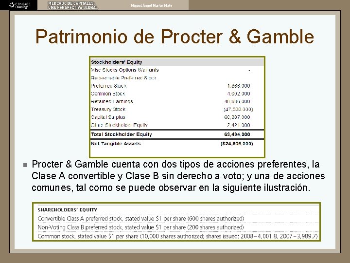 Patrimonio de Procter & Gamble n Procter & Gamble cuenta con dos tipos de