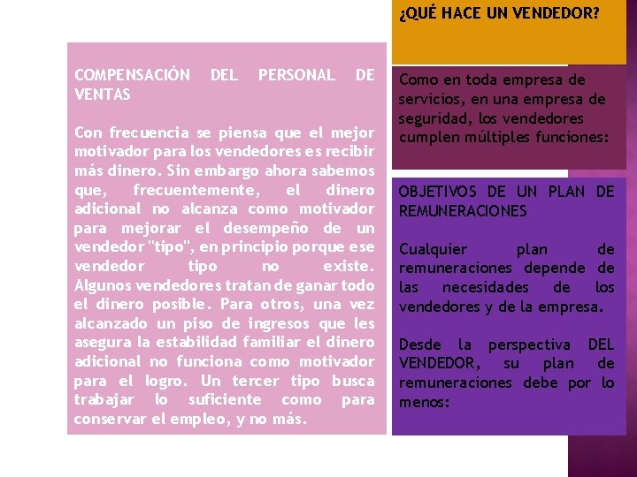 ¿QUÉ HACE UN VENDEDOR? COMPENSACIÓN VENTAS DEL PERSONAL DE Con frecuencia se piensa que
