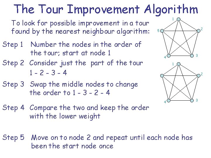 The Tour Improvement Algorithm To look for possible improvement in a tour found by