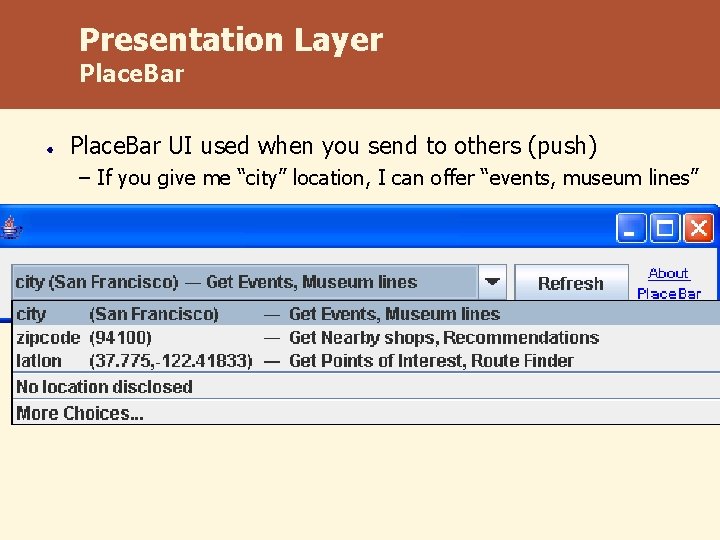 Presentation Layer Place. Bar UI used when you send to others (push) – If