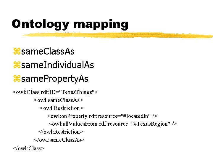 Ontology mapping zsame. Class. As zsame. Individual. As zsame. Property. As <owl: Class rdf: