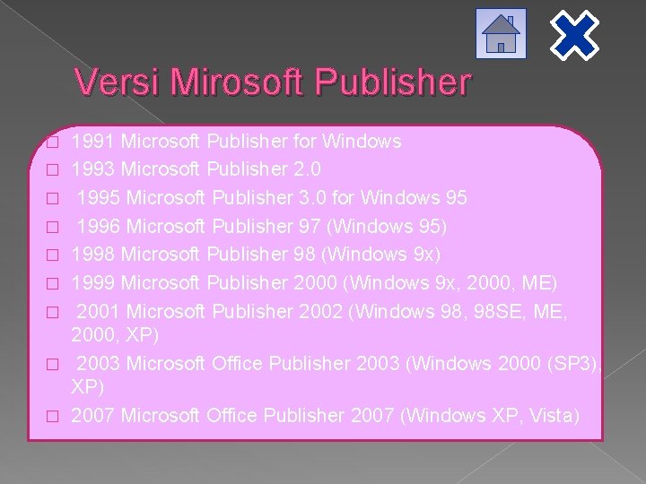 Versi Mirosoft Publisher � � � � � 1991 Microsoft Publisher for Windows 1993