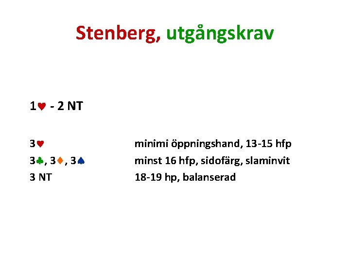 Stenberg, utgångskrav 1 - 2 NT 3 3 , 3 3 NT minimi öppningshand,