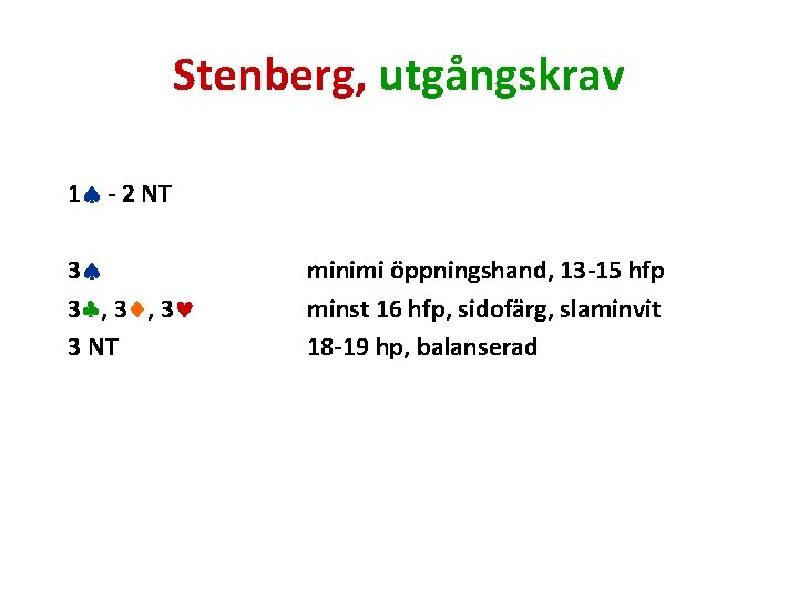 Stenberg, utgångskrav 1 - 2 NT 3 3 , 3 3 NT minimi öppningshand,