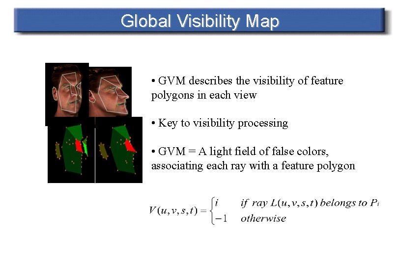 Global Visibility Map • GVM describes the visibility of feature polygons in each view