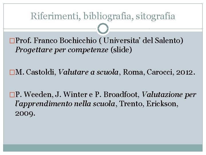 Riferimenti, bibliografia, sitografia �Prof. Franco Bochicchio ( Universita’ del Salento) Progettare per competenze (slide)