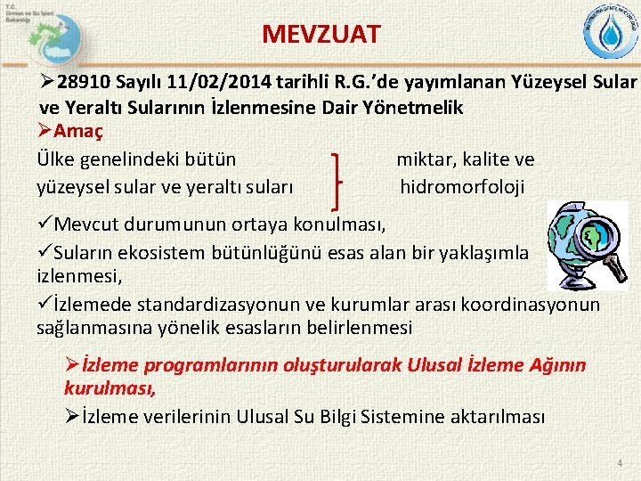 MEVZUAT Ø 28910 Sayılı 11/02/2014 tarihli R. G. ’de yayımlanan Yüzeysel Sular ve Yeraltı