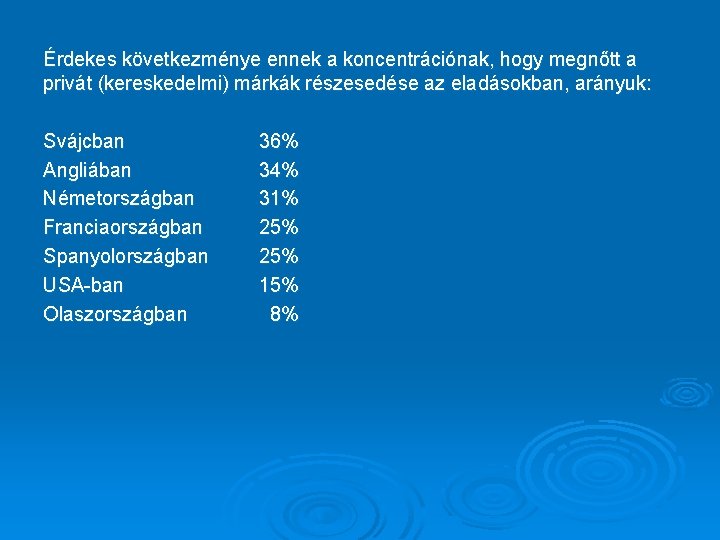 Érdekes következménye ennek a koncentrációnak, hogy megnőtt a privát (kereskedelmi) márkák részesedése az eladásokban,