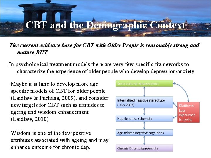 CBT and the Demographic Context The current evidence base for CBT with Older People