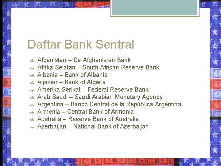 Daftar Bank Sentral Afganistan – Da Afghanistan Bank Afrika Selatan – South African Reserve