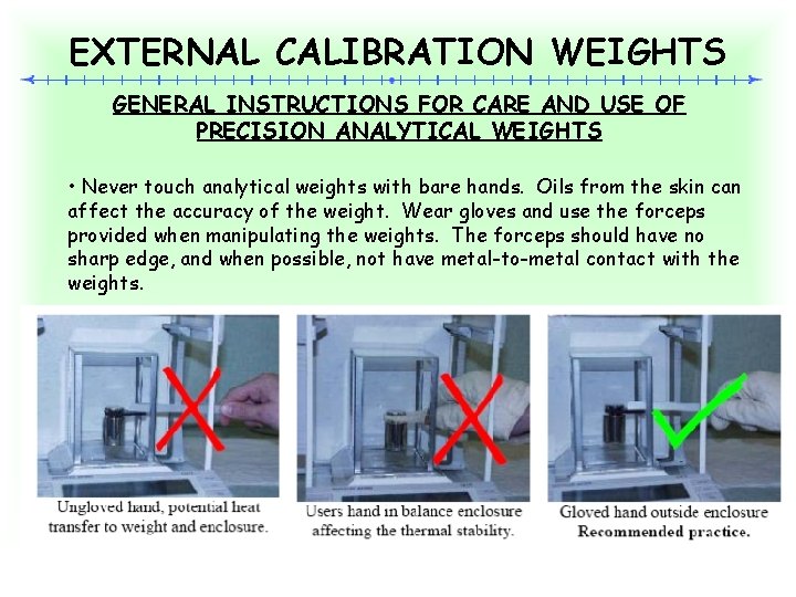 EXTERNAL CALIBRATION WEIGHTS GENERAL INSTRUCTIONS FOR CARE AND USE OF PRECISION ANALYTICAL WEIGHTS •