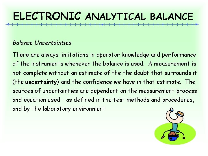 ELECTRONIC ANALYTICAL BALANCE Balance Uncertainties There always limitations in operator knowledge and performance of